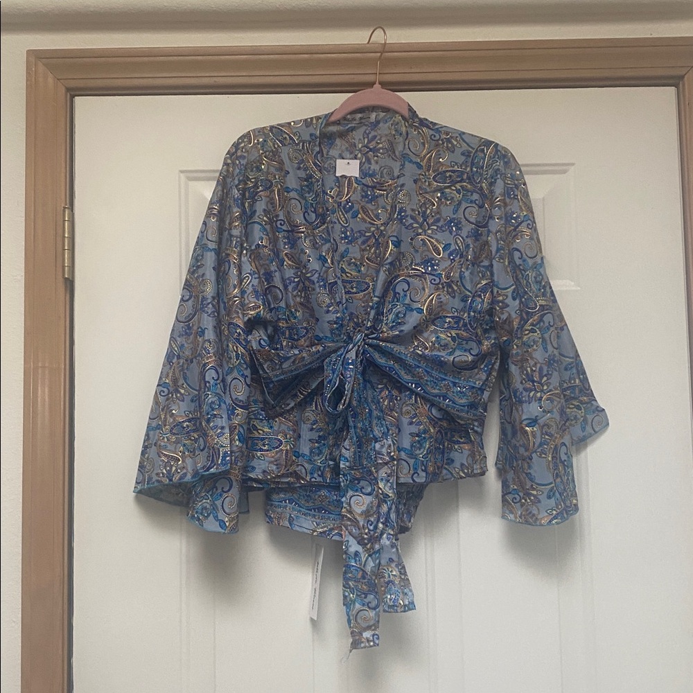 Blue Paisley Wrap Blouse